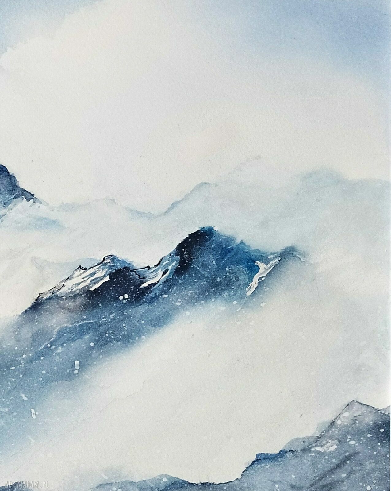 Obraz akwarela Góry "Mglista zaduma" oprawiony 52x42 cm