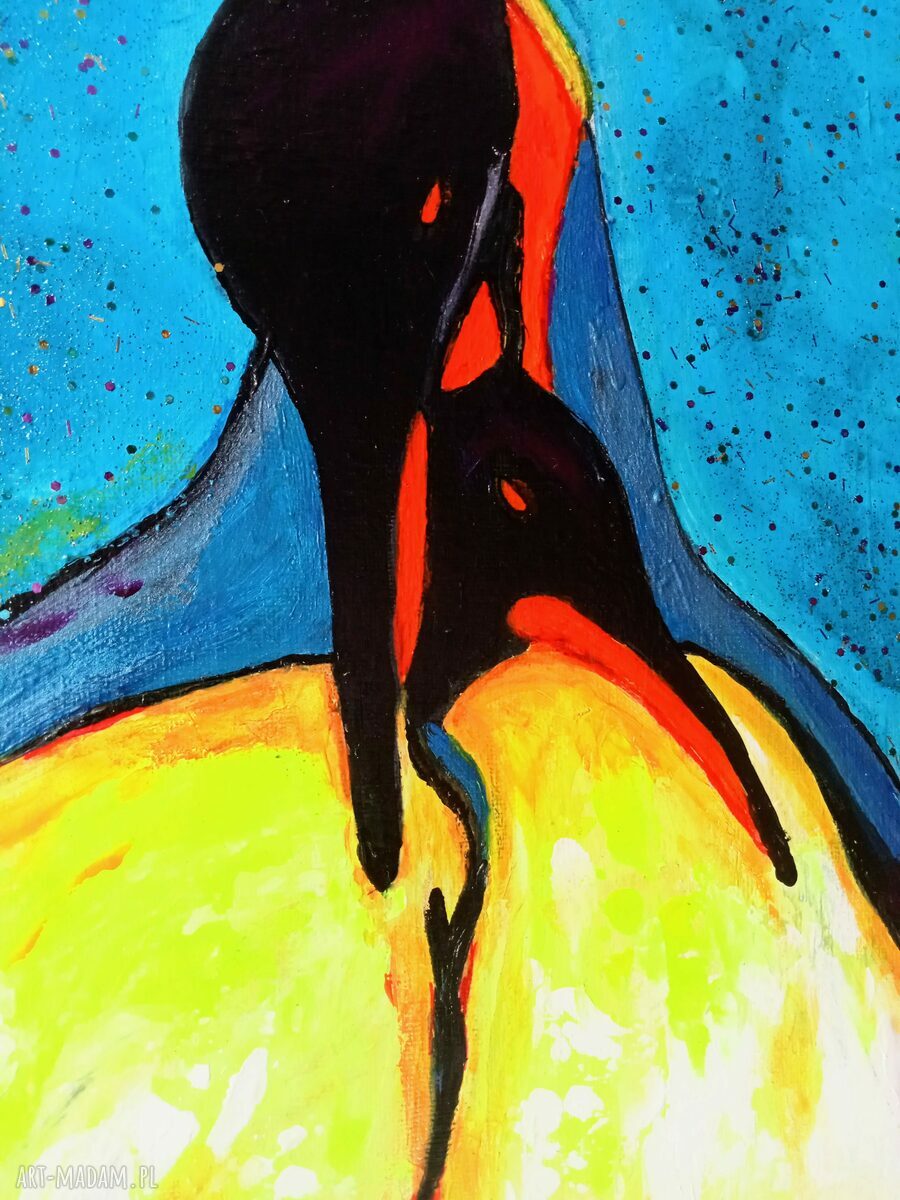 Pingwiny i miłość - ręcznie malowany obraz akrylowy na płótnie 24x30x2