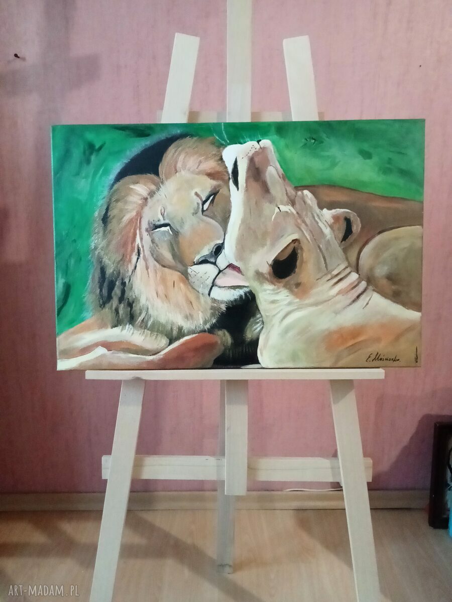 Kiss Me - obraz ręcznie malowany na płótnie z kotami 60x50