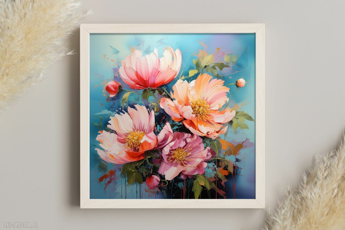 Obraz różowe piwonie - plakat wydruk artystyczny 50x50 cm