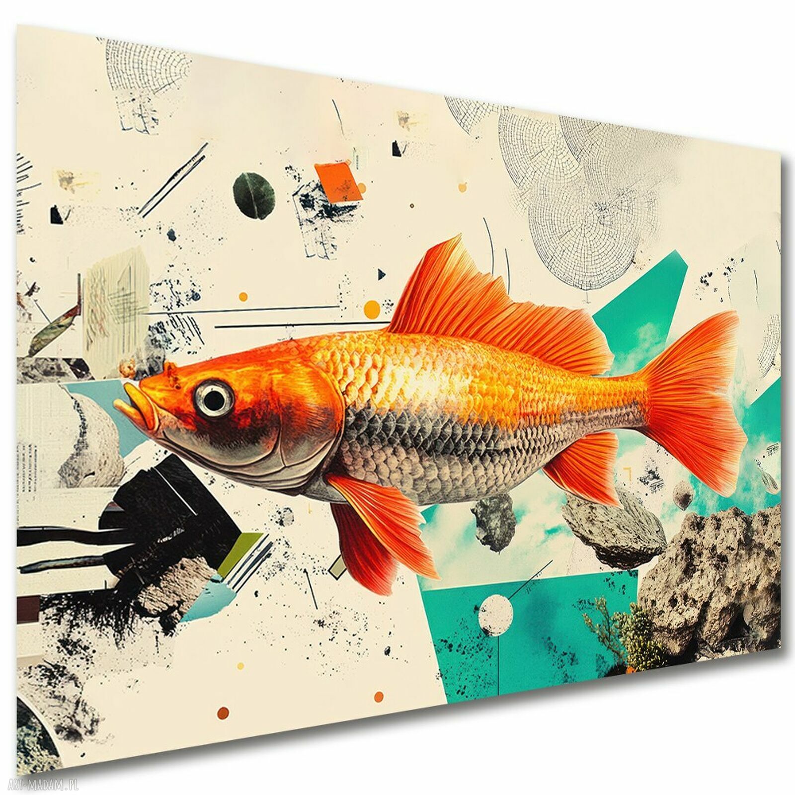 Złota ryba - abstrakcyjny obraz na płótnie 120x80 cm