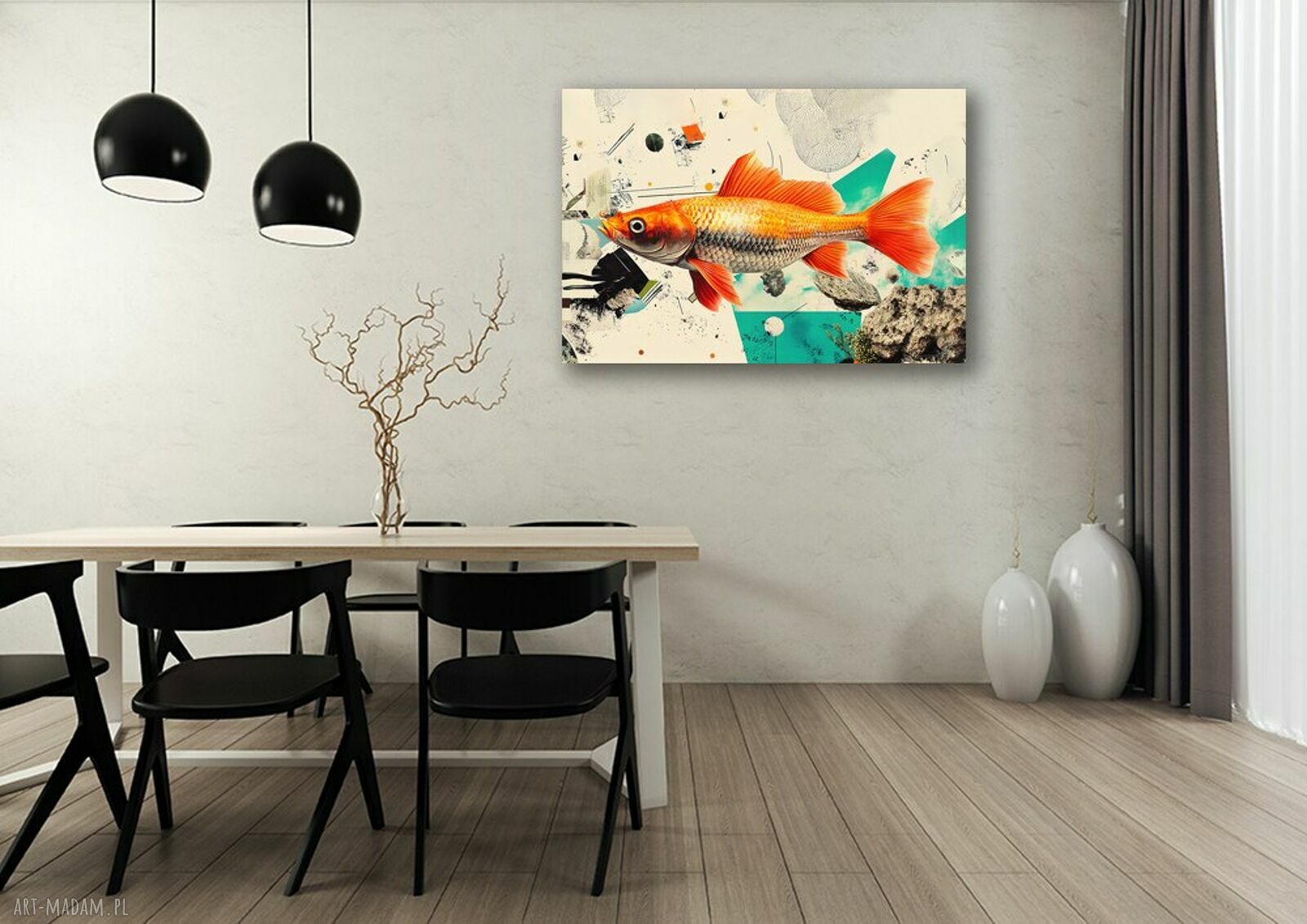 Złota ryba - abstrakcyjny obraz na płótnie 120x80 cm