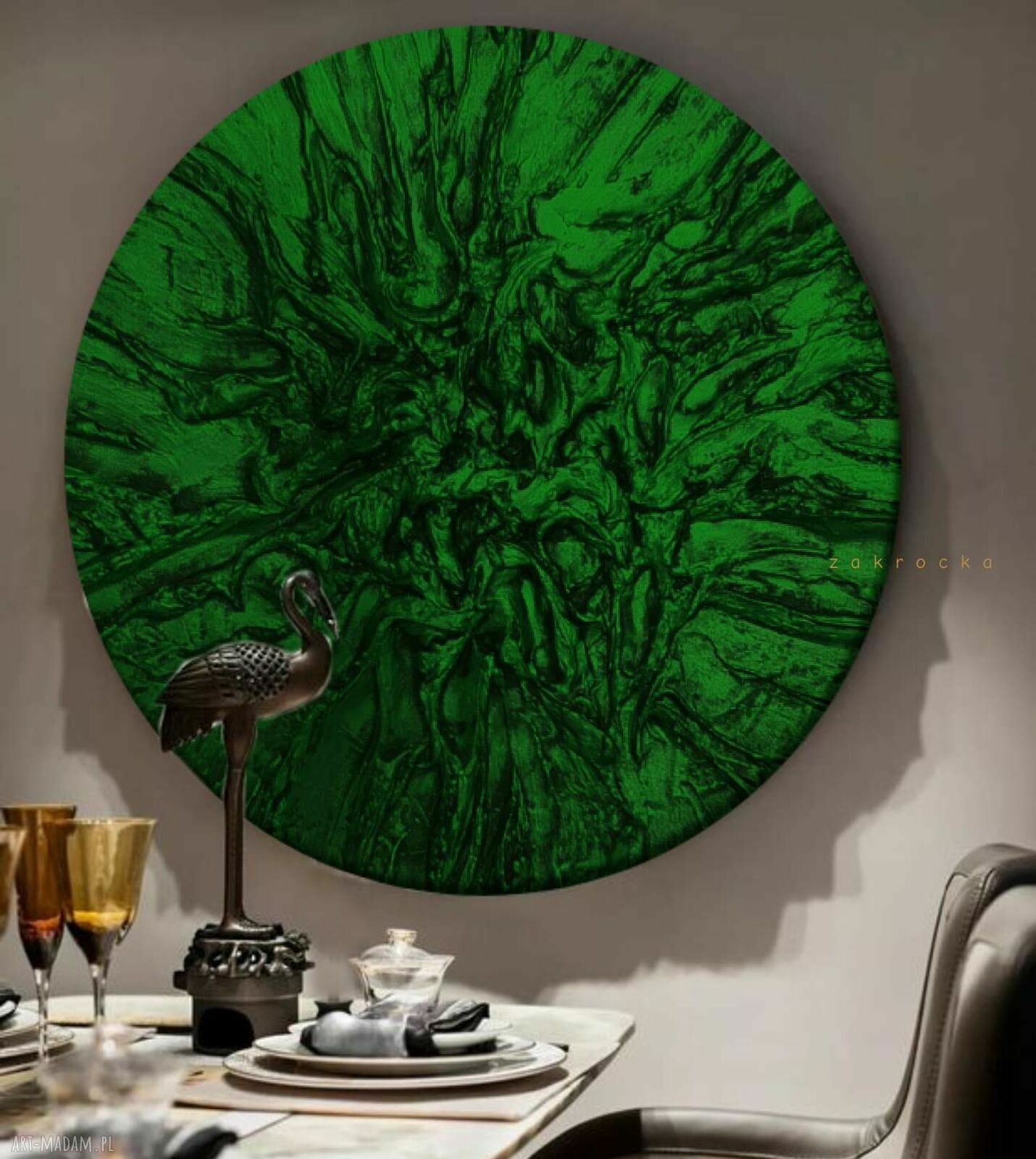 Obraz rzeźbiony VERDOSO - głęboka zieleń na ścianę 90 cm