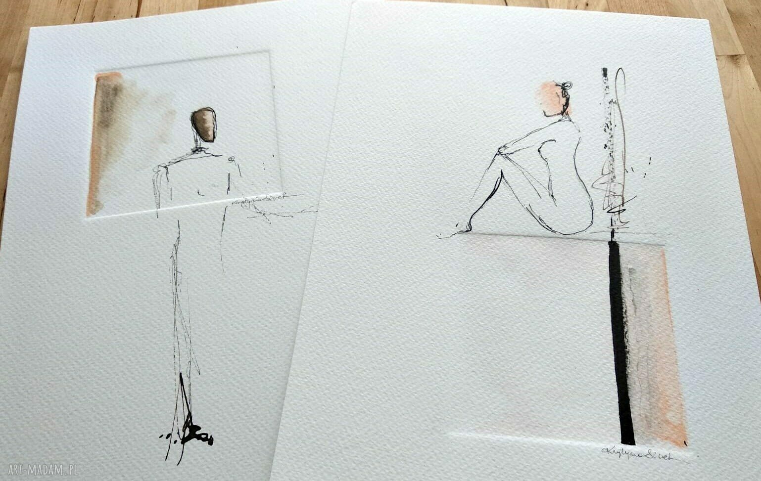 Zestaw 2 grafik A4 abstrakcja w tuszu (21x30)
