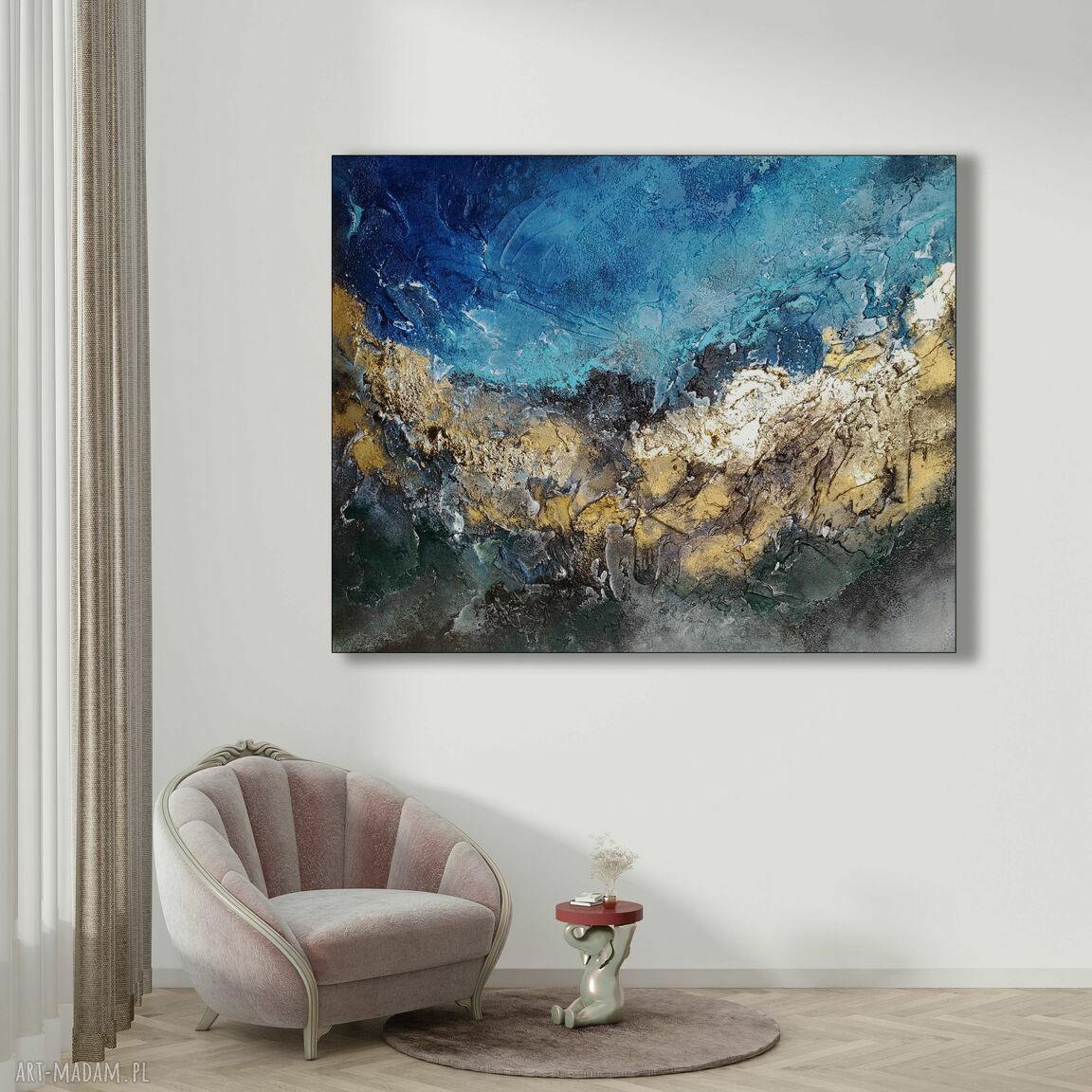 Obraz strukturalny 70x100 cm - abstrakcja ręcznie malowana w akrylu z szlagmetalem