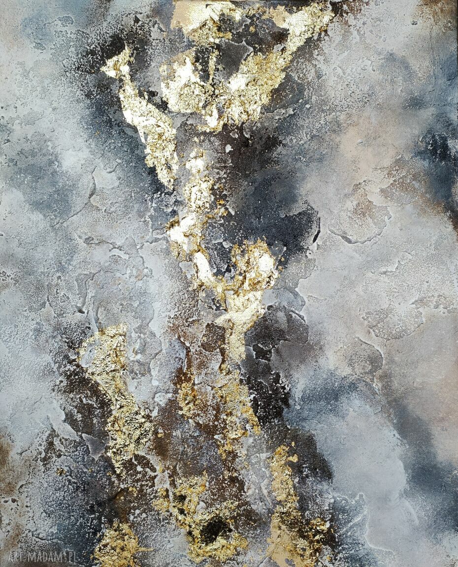 Obraz strukturalny 70x100 cm - ręcznie malowana abstrakcja z delikatnym złoceniem