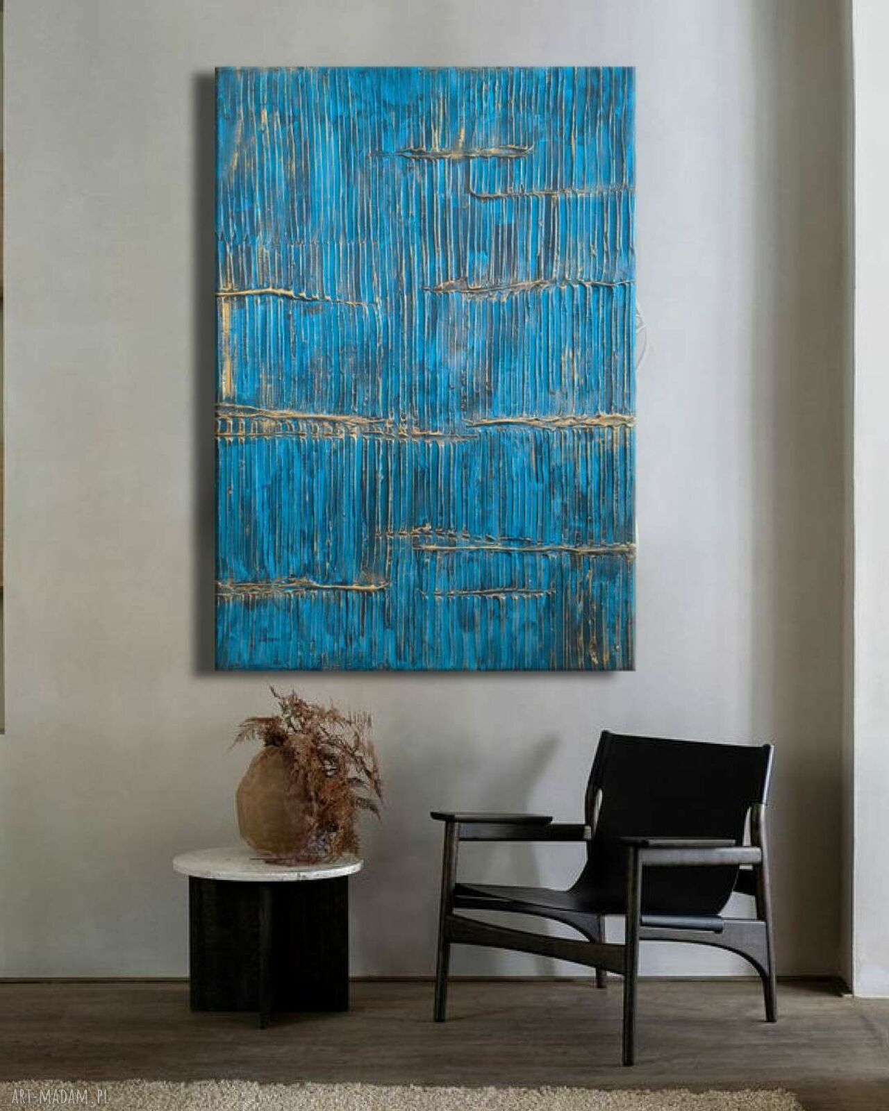 Nowoczesny obraz strukturalny 70x100 cm w złotych tonach - gotowy do zawieszenia