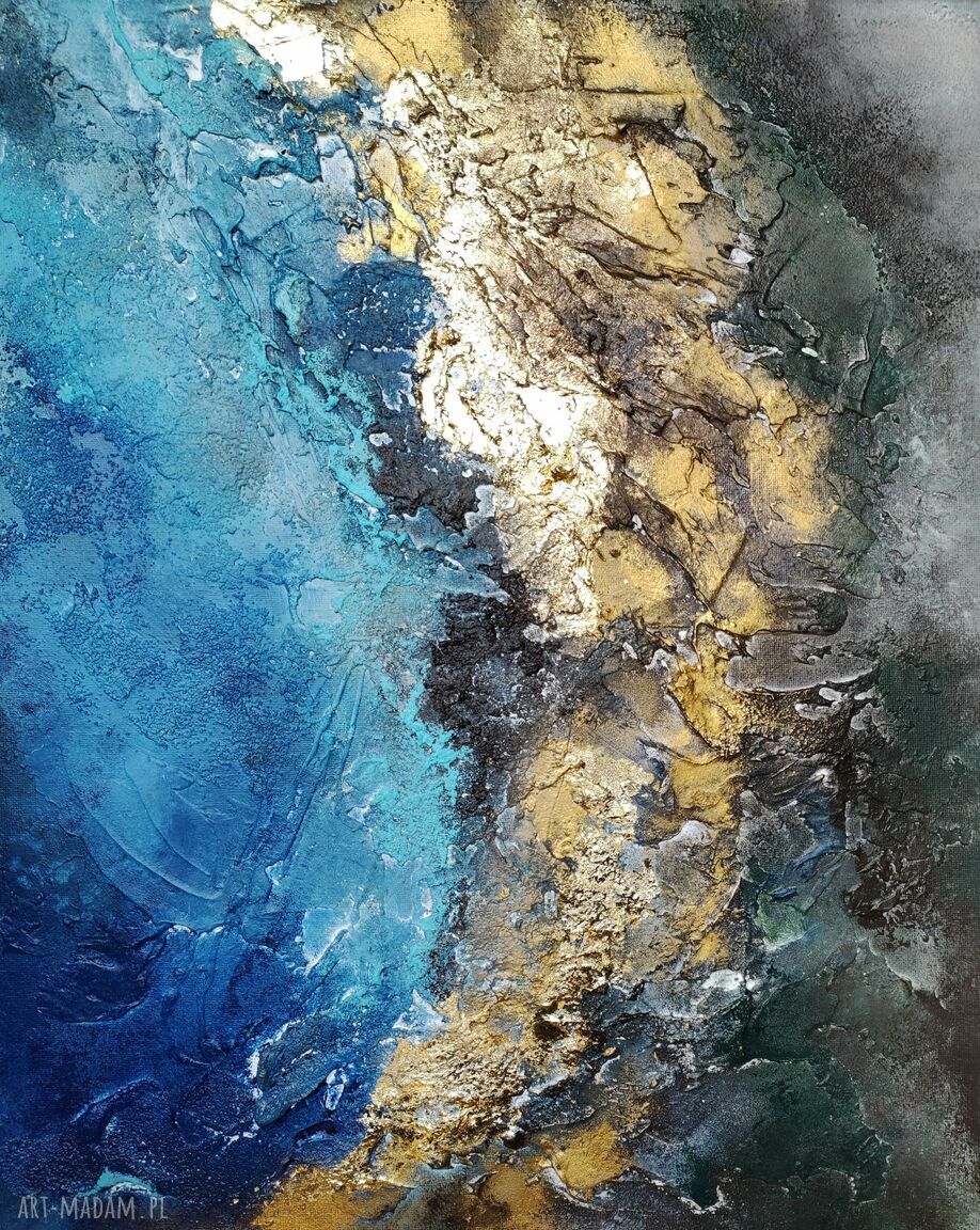 Obraz strukturalny 70x100 cm - abstrakcja ręcznie malowana w akrylu z szlagmetalem