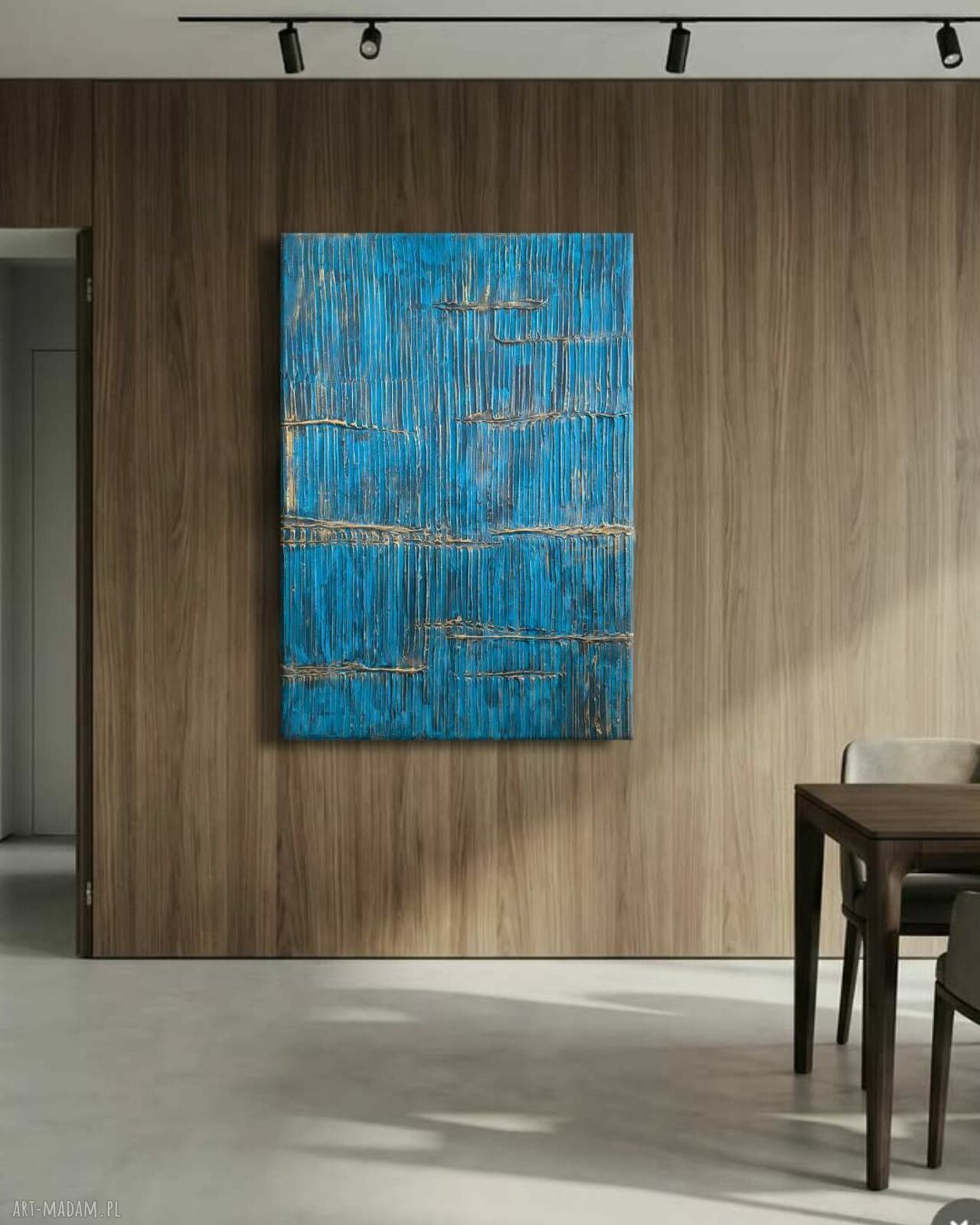 Nowoczesny obraz strukturalny 70x100 cm w złotych tonach - gotowy do zawieszenia
