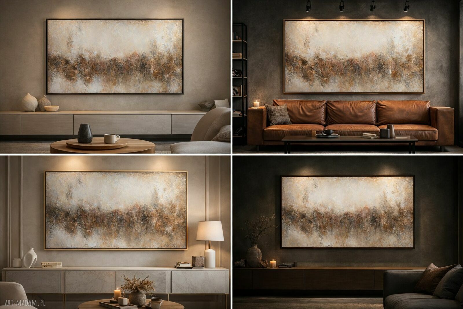 Abstrakcyjny obraz strukturalny XXL 100x140 cm do salonu - beże, brązy i biel