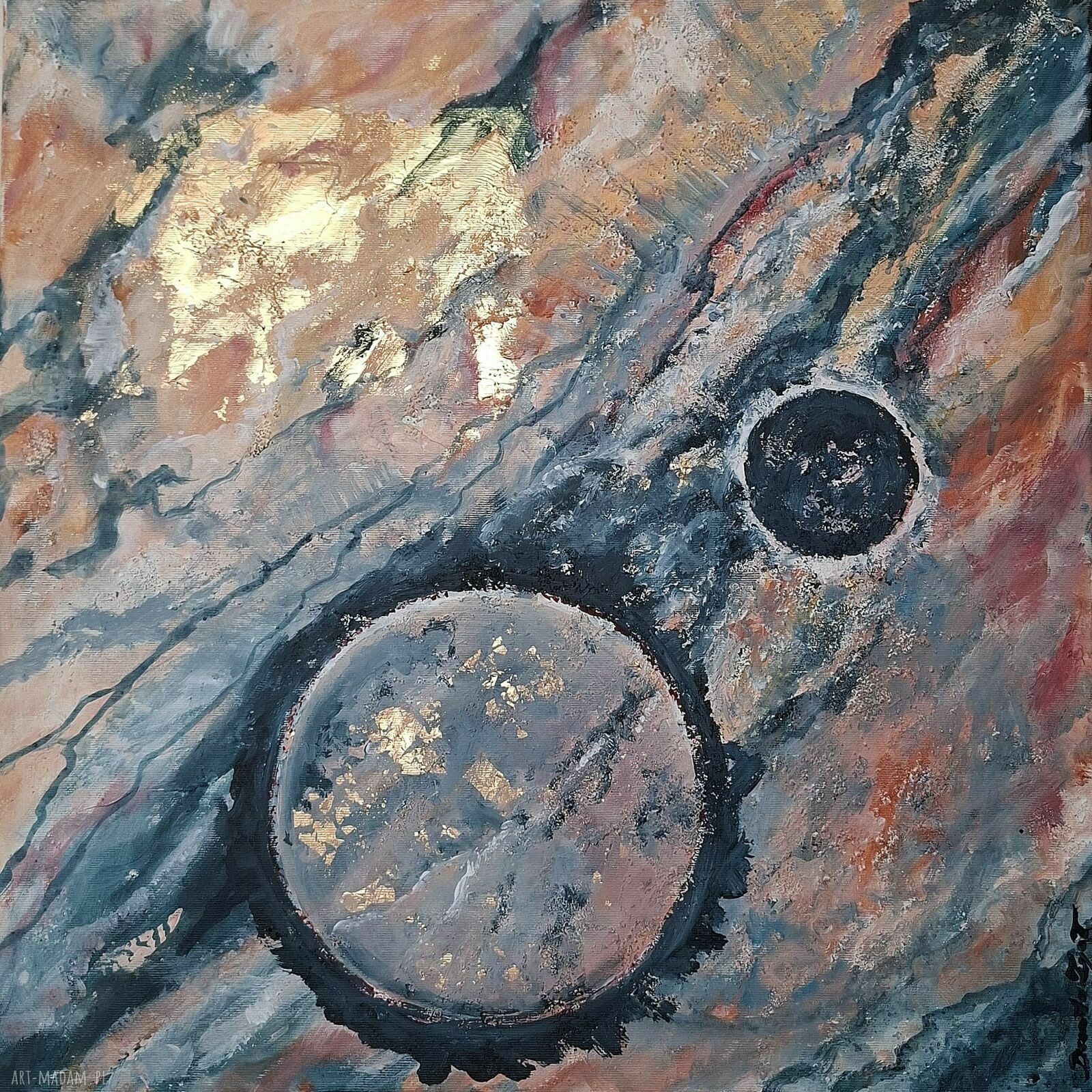 Obraz strukturalny ze złotem - nowoczesna abstrakcja 60x60 cm