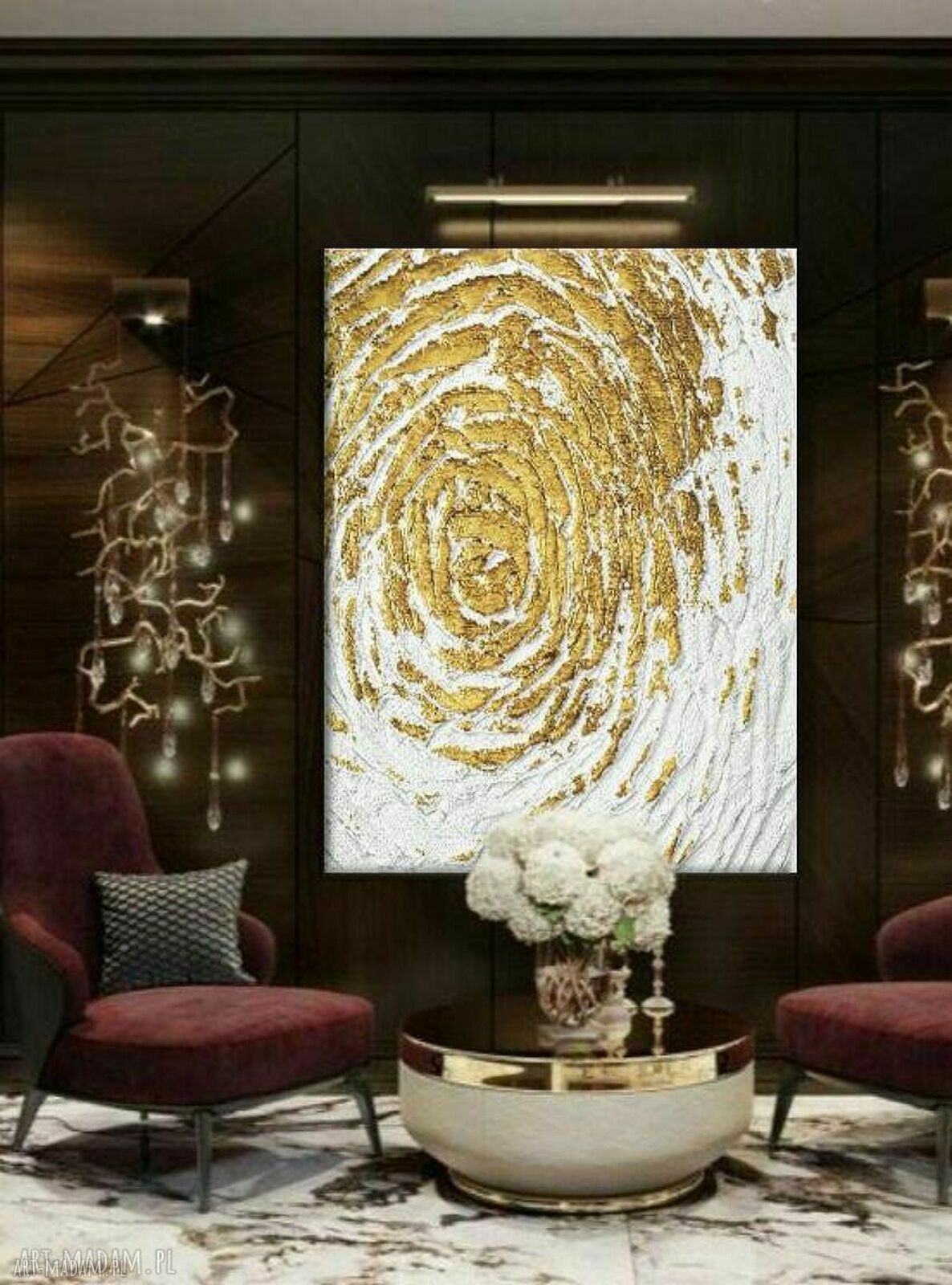 Złoto i biel, które robią efekt "wow": obraz strukturalny GOLDEN FLAKES 80x120 cm