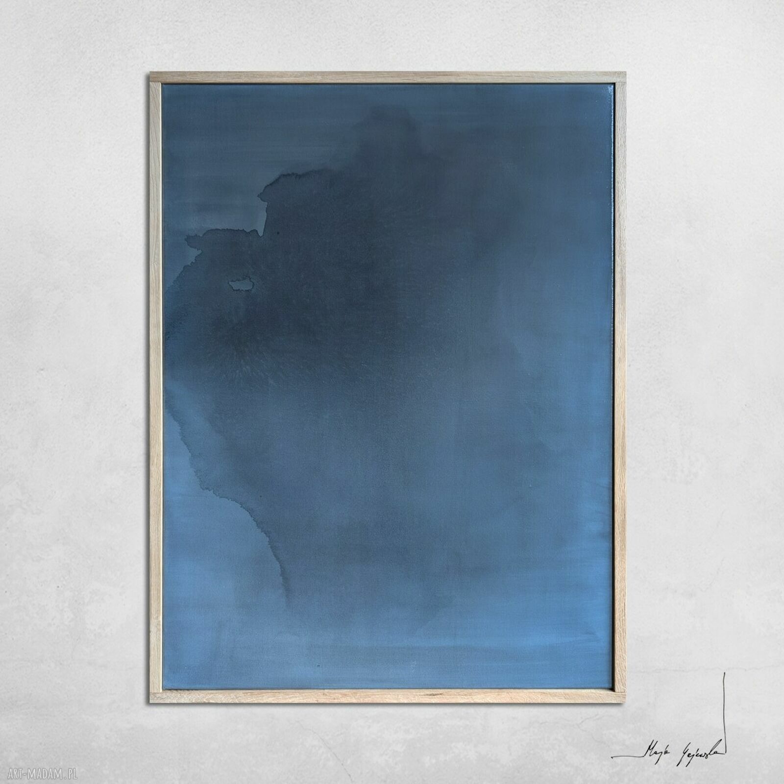 Obraz Synergia 3 - abstrakcja w chłodnych błękitach 80x60 w ramie z dębu