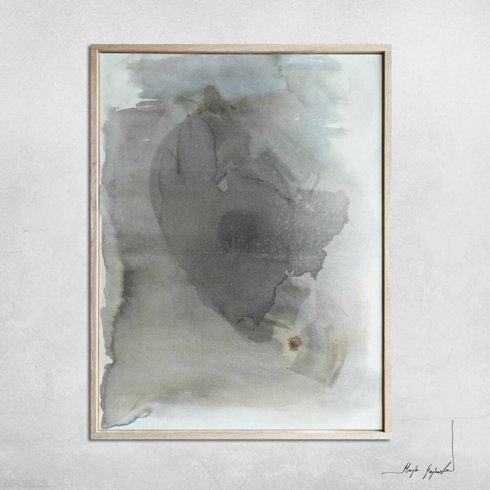 Obraz Synergia 5 - abstrakcja w sepii 80 x 60 cm oprawiona w naturalny dąb
