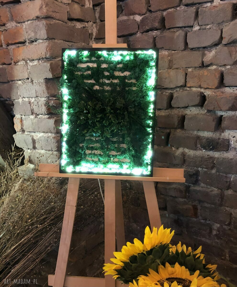 Tryumf Natury - leśny obraz LED z chrobotkiem i roślinami stabilizowanymi 20x30