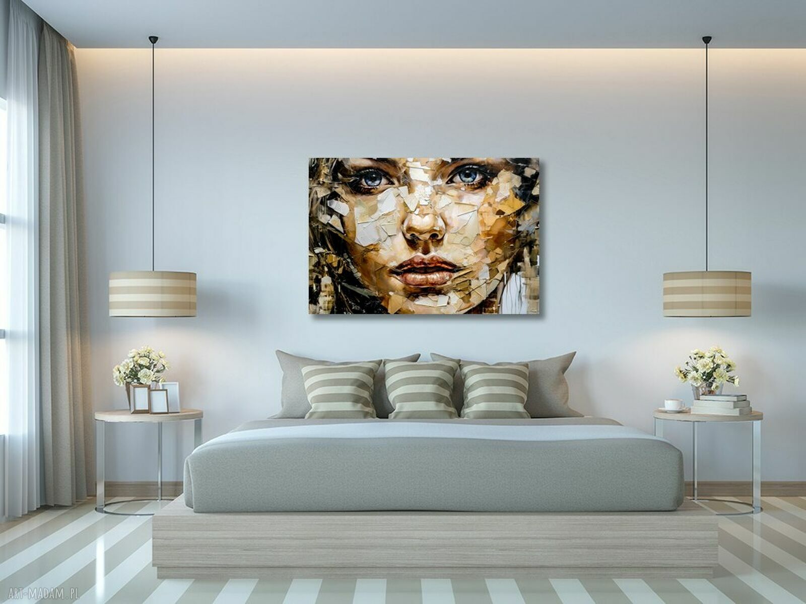 Obraz twarz kobiety 3D - złoto, beż i glamour 120x80 cm