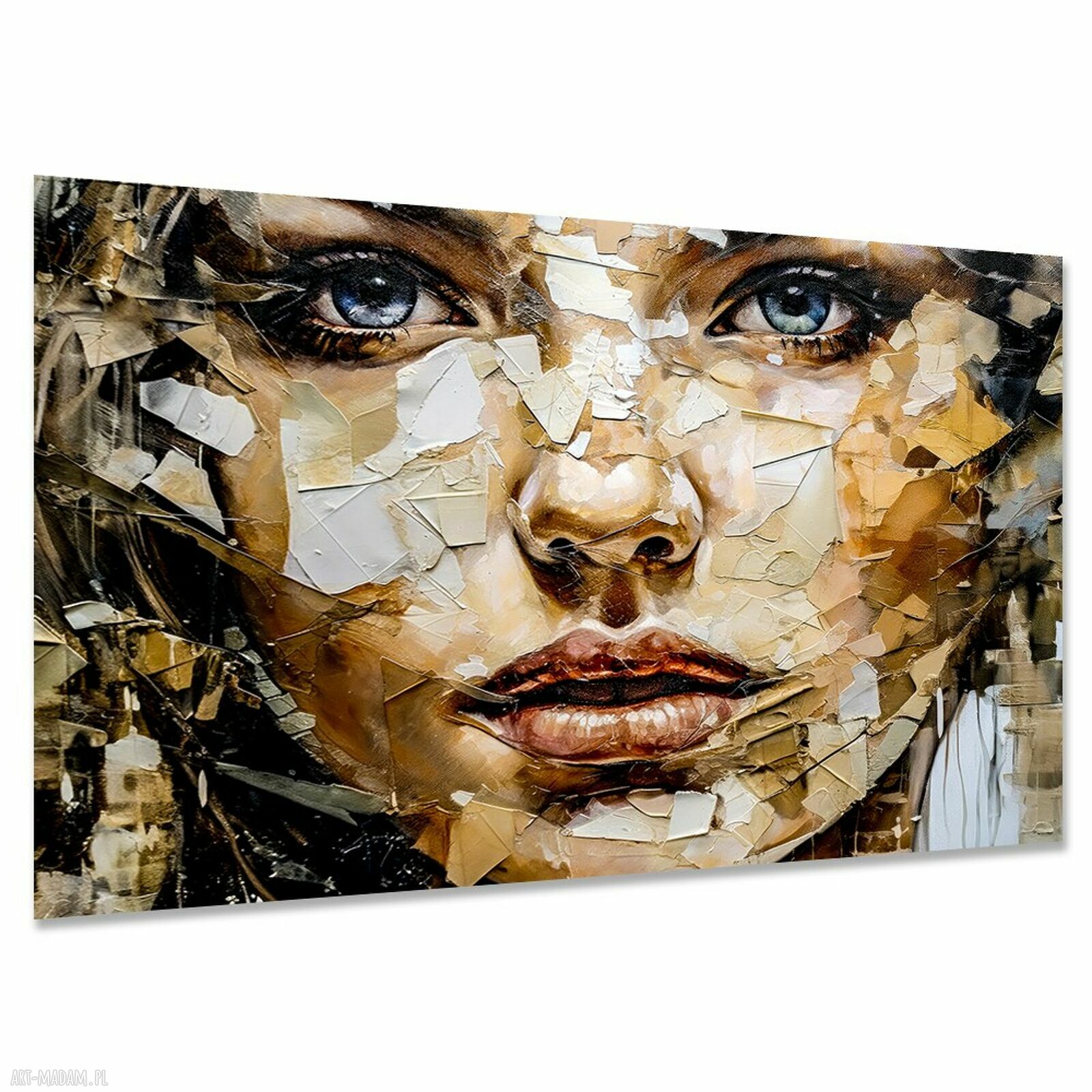 Obraz twarz kobiety 3D - złoto, beż i glamour 120x80 cm