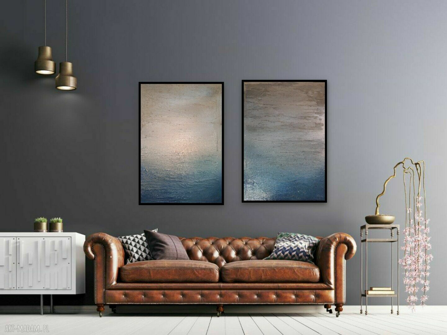 Dyptyk mindfulness ręcznie malowany na płótnie 50 x 70 cm w czarnej ramie 3D