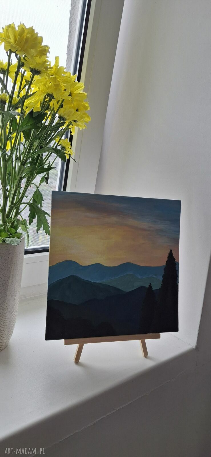 Obraz „Wieczór w górach” handmade na stojaku