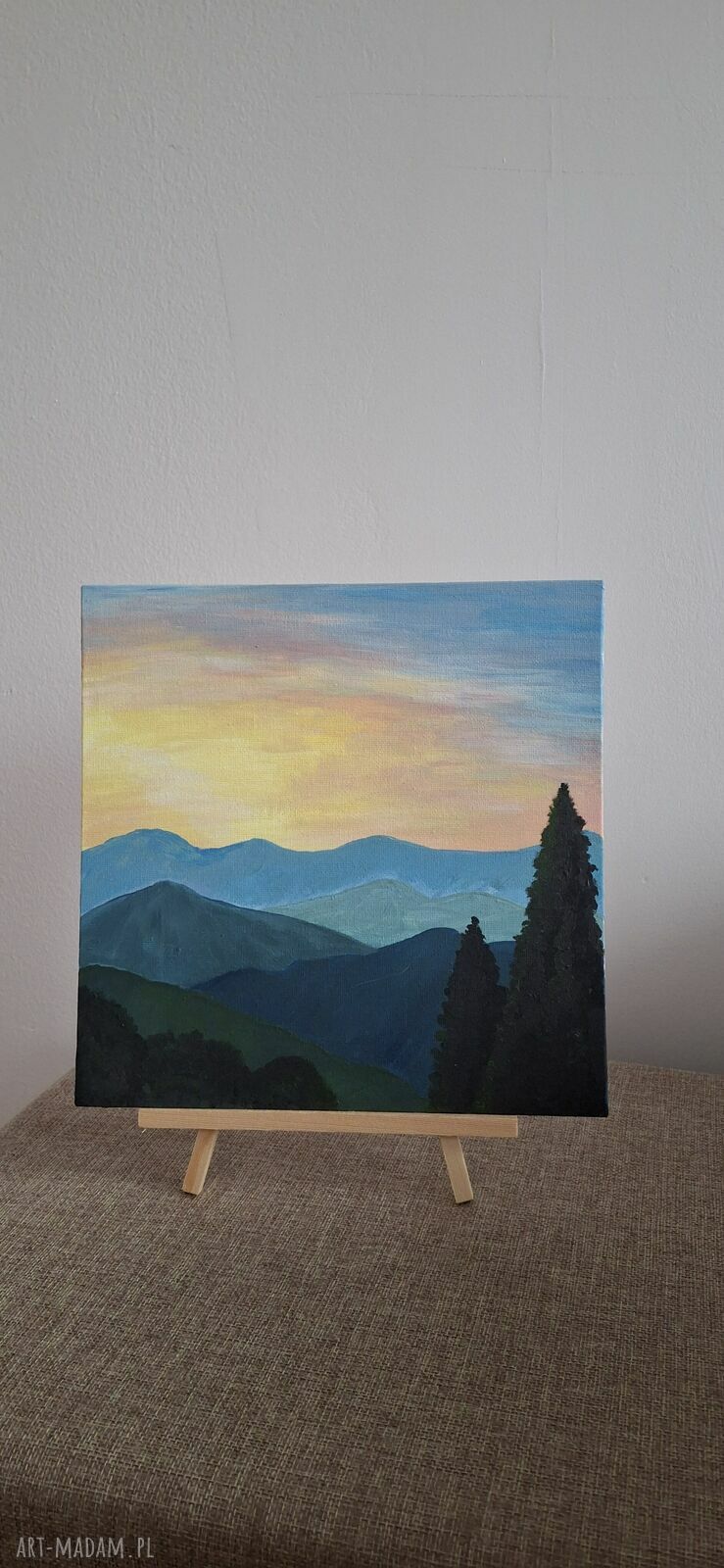 Obraz „Wieczór w górach” handmade na stojaku