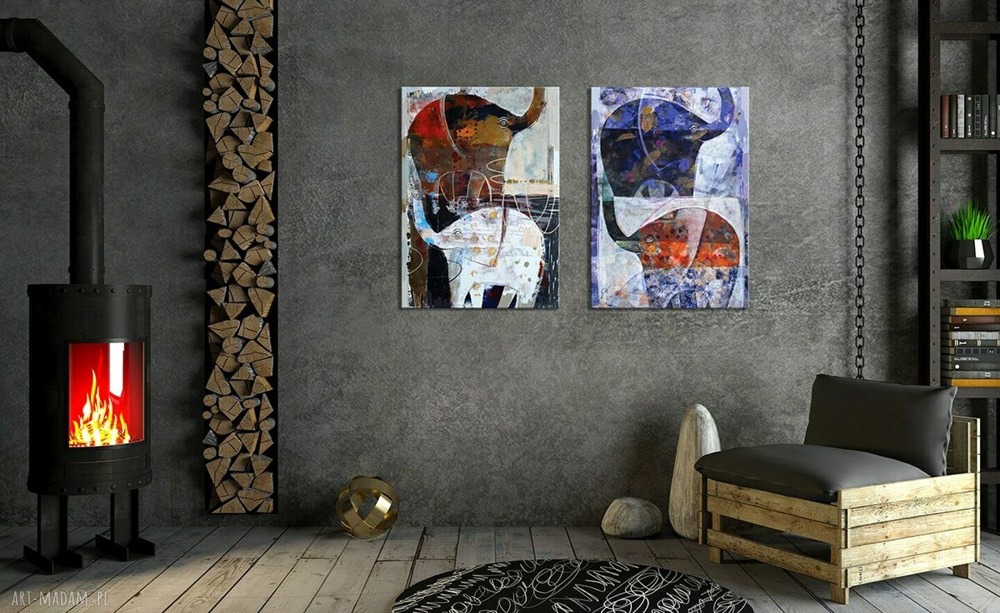Dyptyk Słonie na płótnie 50x70 cm - nowoczesna dekoracja do domu
