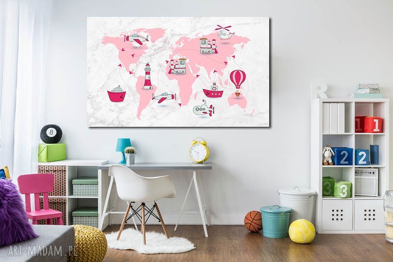 Obraz XXL Mapa Świata 3 - 120x70 cm na płótnie dla dziewczynki