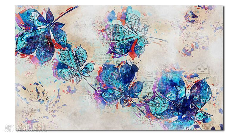 Obraz XXL Liście 1 120x70 cm na płótnie Canvas - modern abstrakcja niebiesko-biała