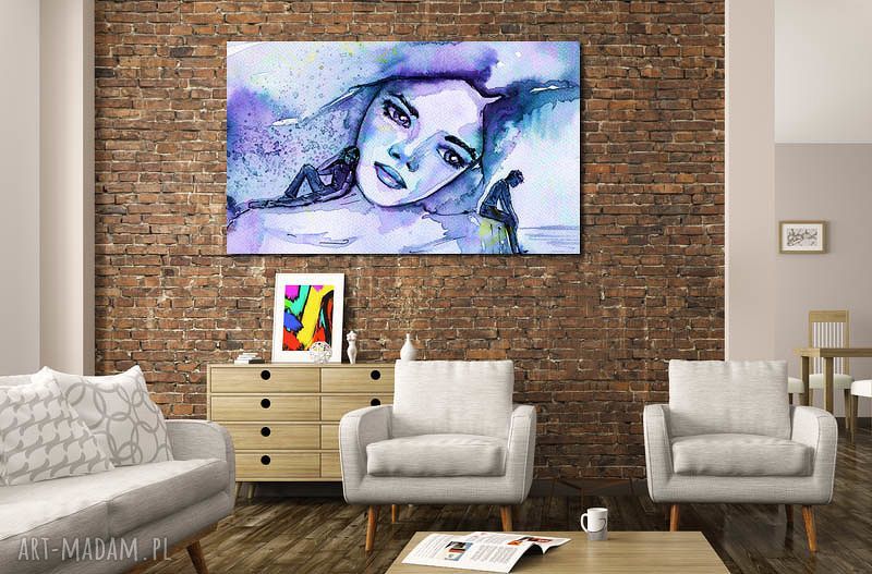 Obraz XXL na płótnie 120x70 cm - para kobieta w niebieskim i fioletowym