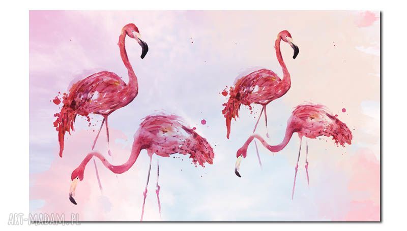 Obraz flamingi XXL 120x70 cm na płótnie Canvas - ptaki w stylu dekoracji do wnętrz