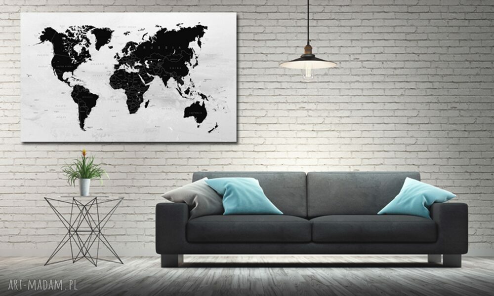 obraz xxl MAPA ŚWIATA 16 państwa - 120x70cm na płótnie czarny szary