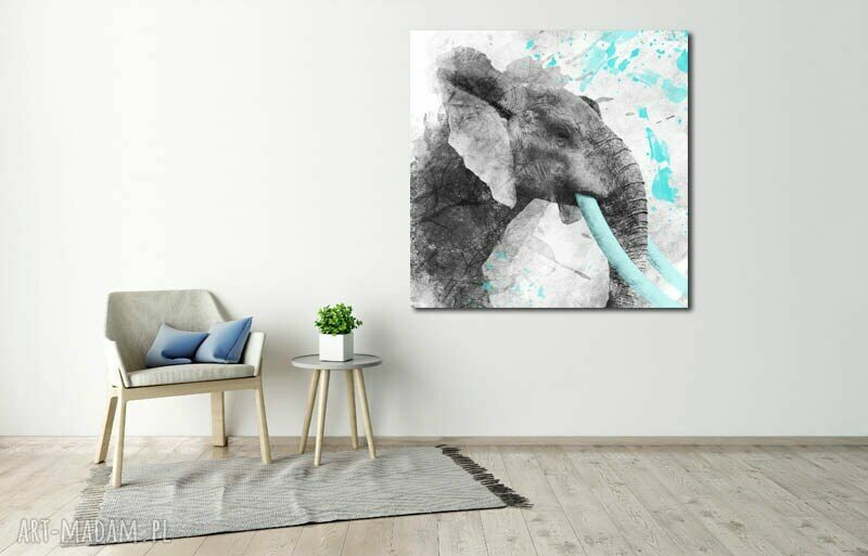 Obraz XXL Słoń 4 turkusowy 100x100 cm - gotowy do powieszenia