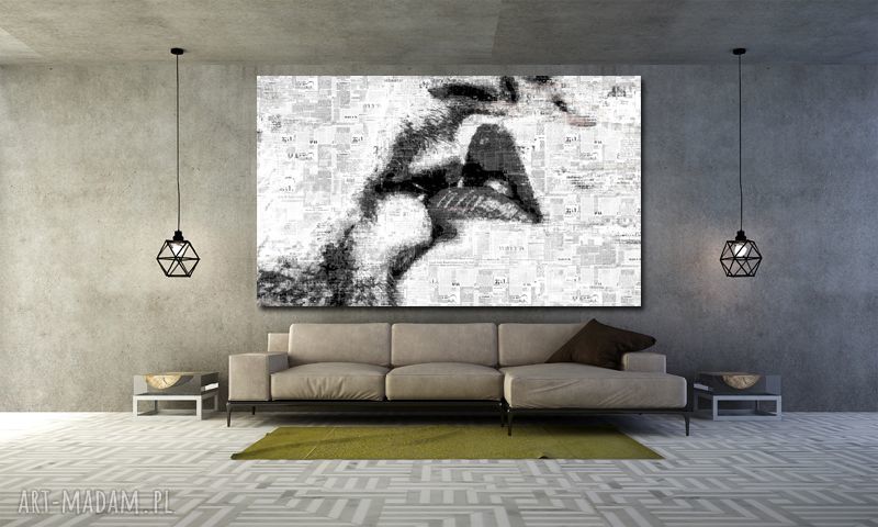 Obraz XXL USTA 2 120x70 cm - szary pocałunek i miłość (modern na płótnie)