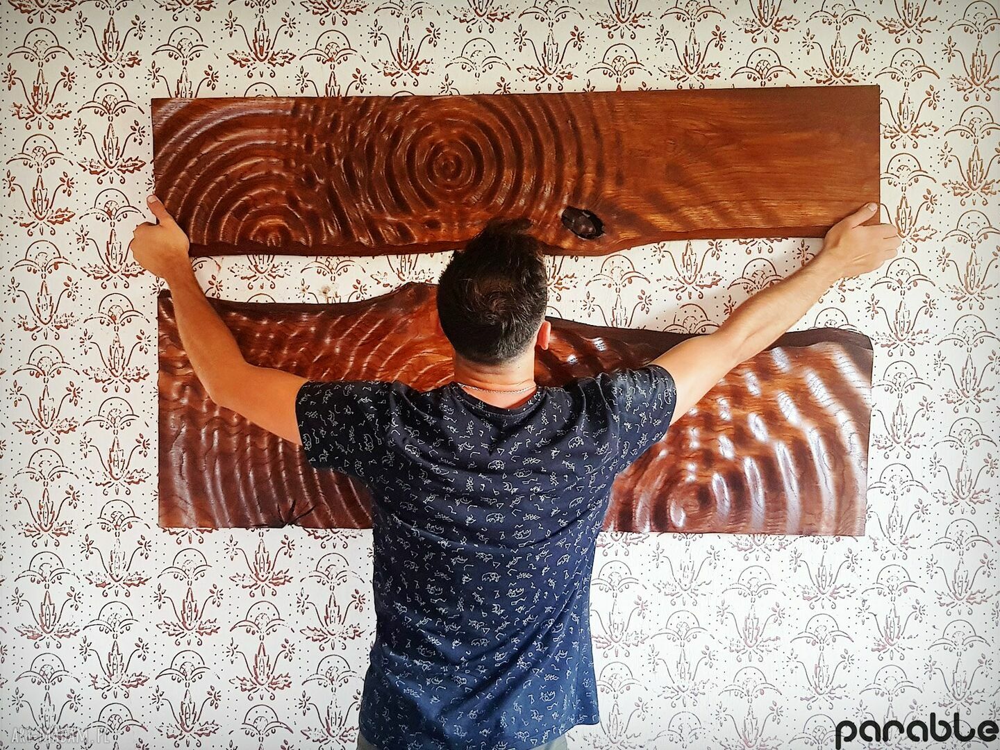 Obraz z Drewna Panele Ozdobne z Litego Dębowego i Wzorem Kropli ღ art