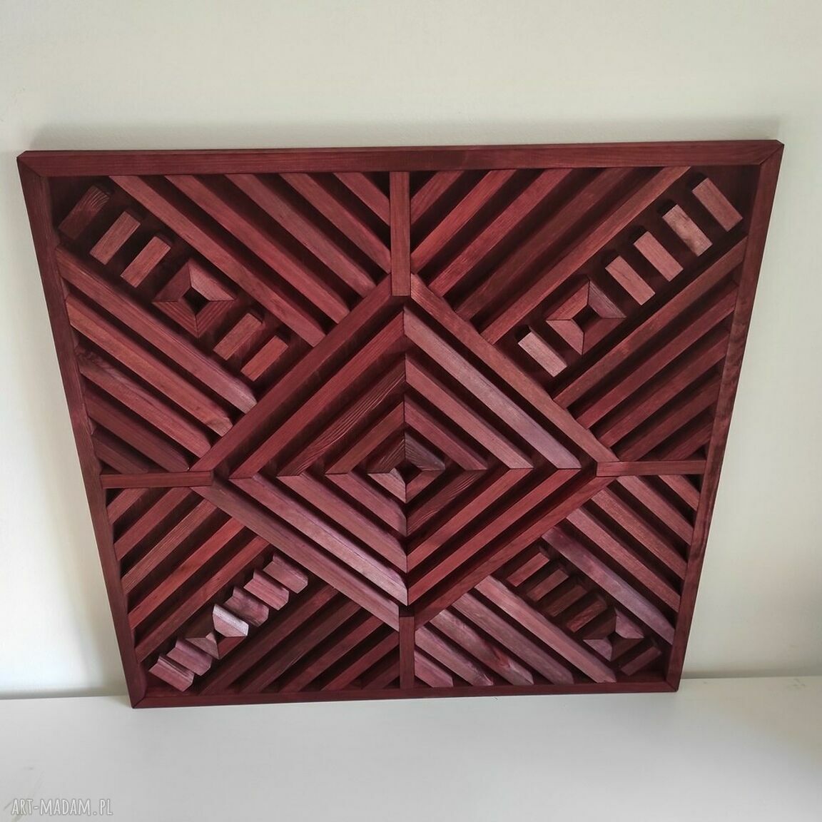 Obraz z drewna - dekoracja ścienna 76 x 76 cm, abstrakcja ciemna wiśnia