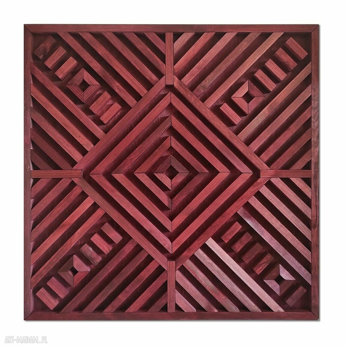 Obraz z drewna - dekoracja ścienna 76 x 76 cm, abstrakcja ciemna wiśnia