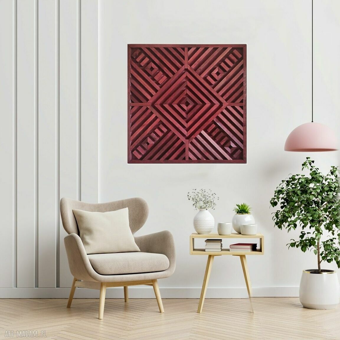 Obraz z drewna - dekoracja ścienna 76 x 76 cm, abstrakcja ciemna wiśnia
