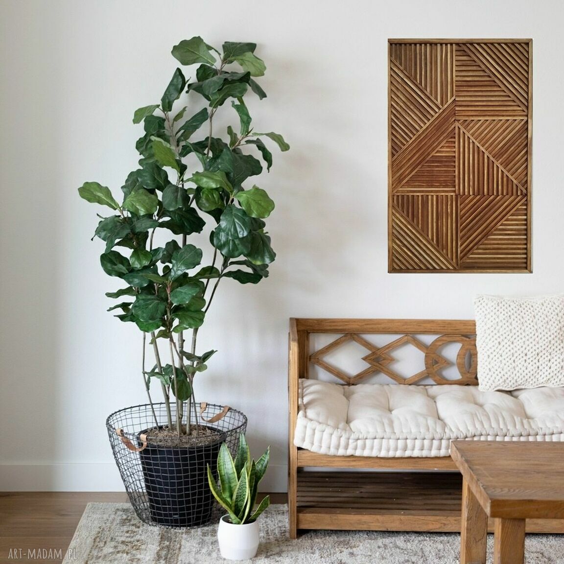 Obraz z drewna 89x49,5 cm - dekoracja ścienna do salonu w kolorze dębu