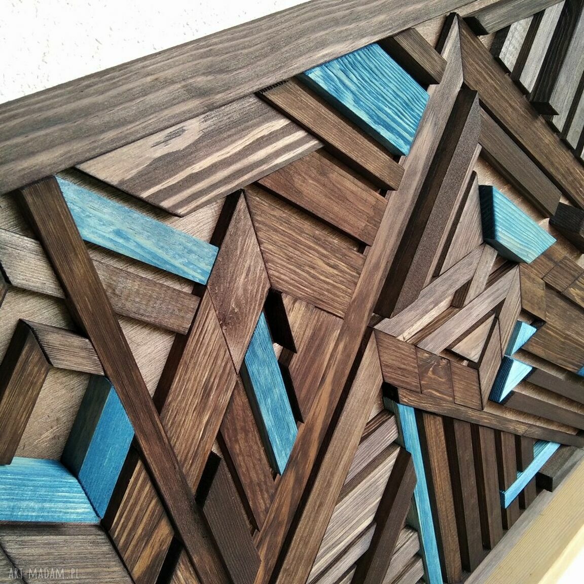 Drewniany obraz 3D /141/ palisander i niebieski - dekoracja ścienna handmade