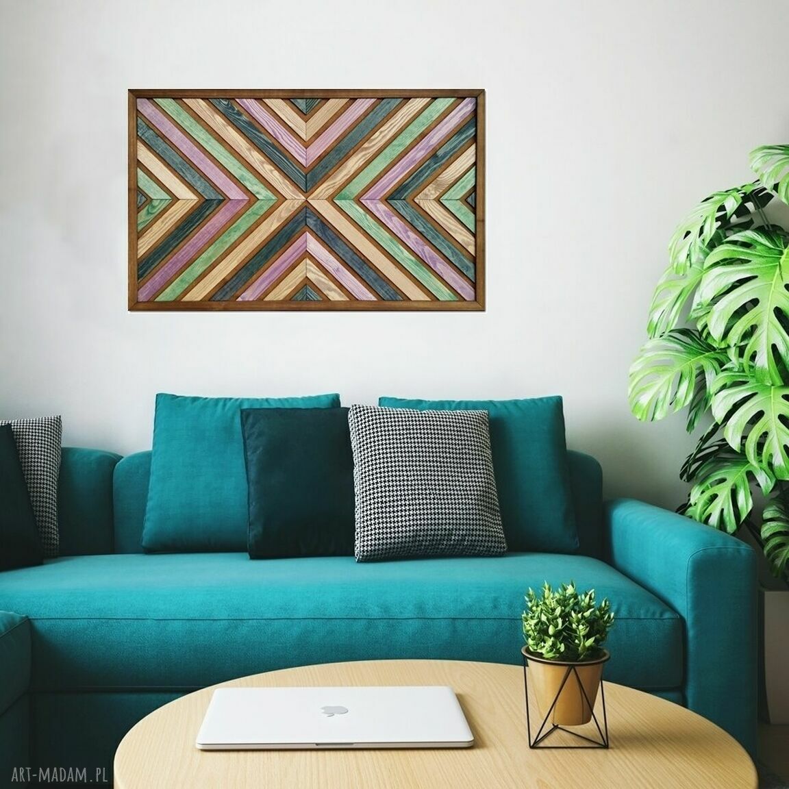Obraz z drewna - dekoracja ścienna mozaika 77x50 (wrzos i zieleń)