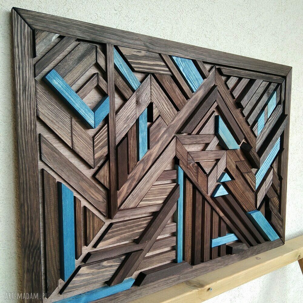 Drewniany obraz 3D /141/ palisander i niebieski - dekoracja ścienna handmade