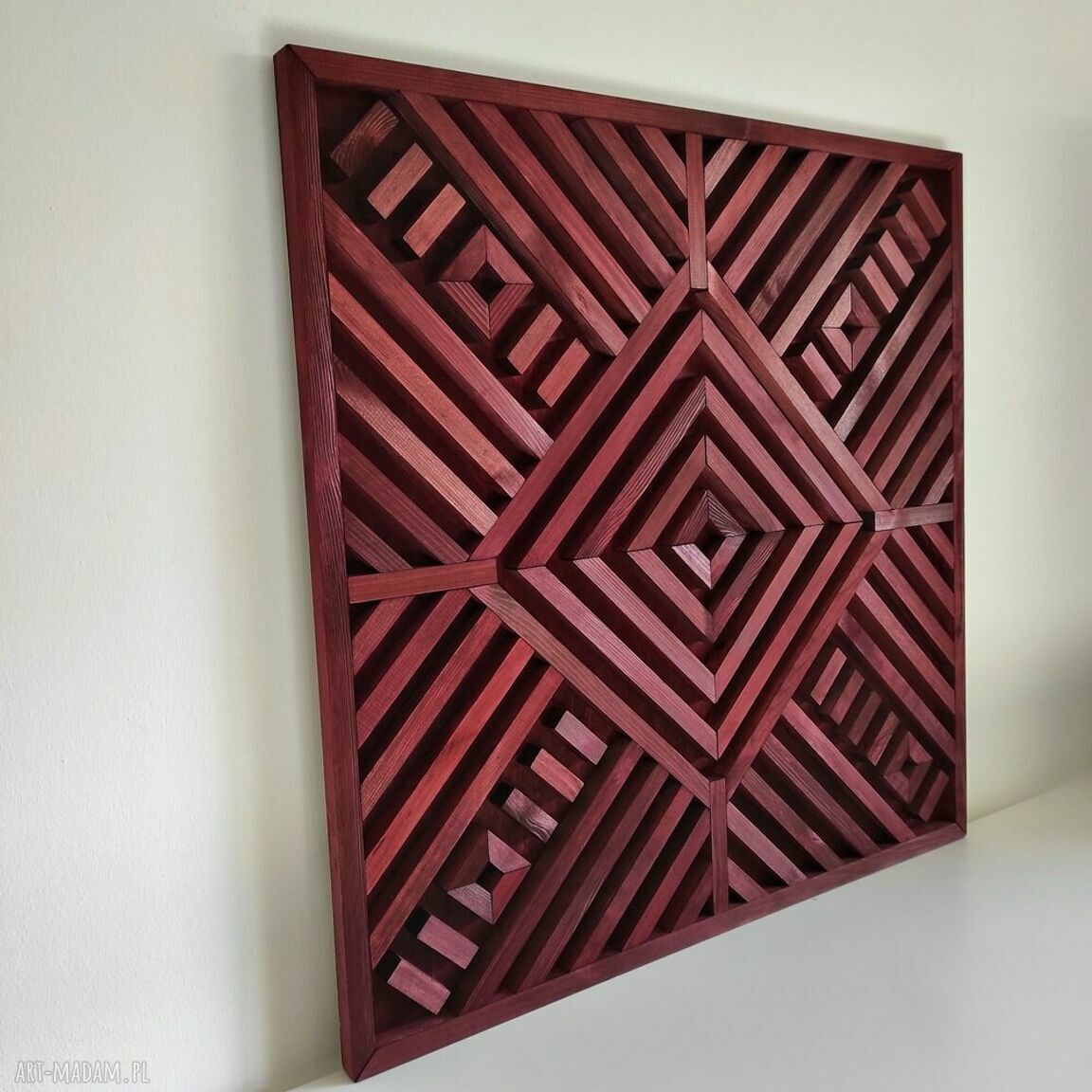 Obraz z drewna - dekoracja ścienna 76 x 76 cm, abstrakcja ciemna wiśnia