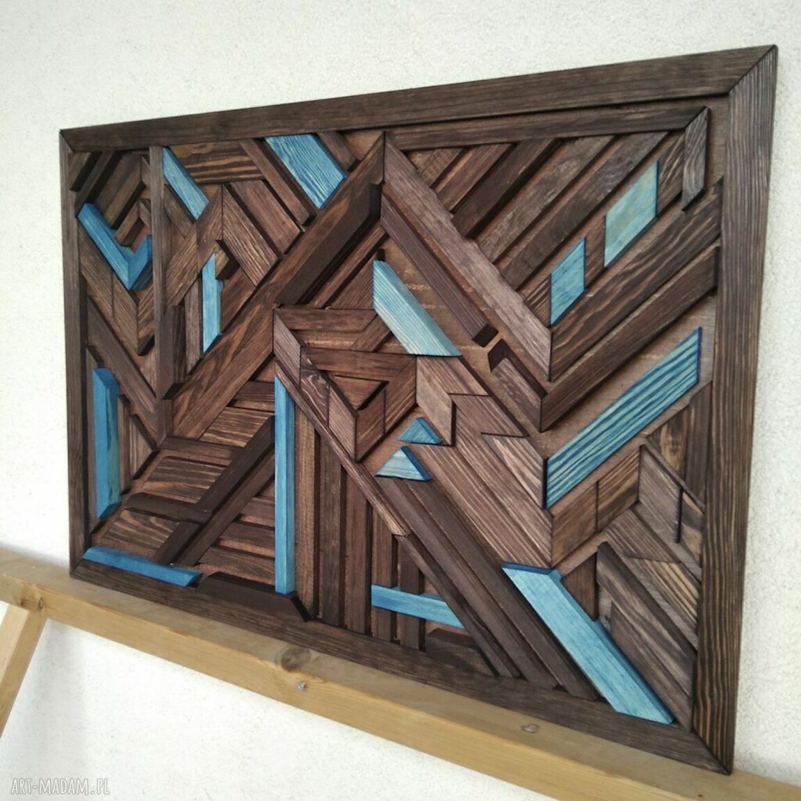 Drewniany obraz 3D /141/ palisander i niebieski - dekoracja ścienna handmade