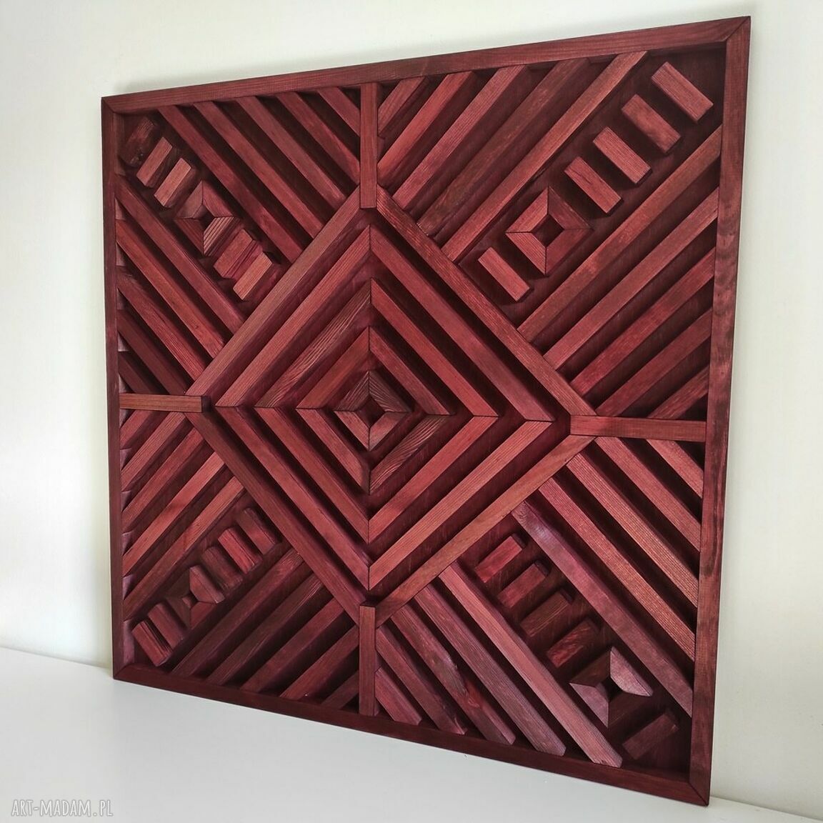 Obraz z drewna - dekoracja ścienna 76 x 76 cm, abstrakcja ciemna wiśnia