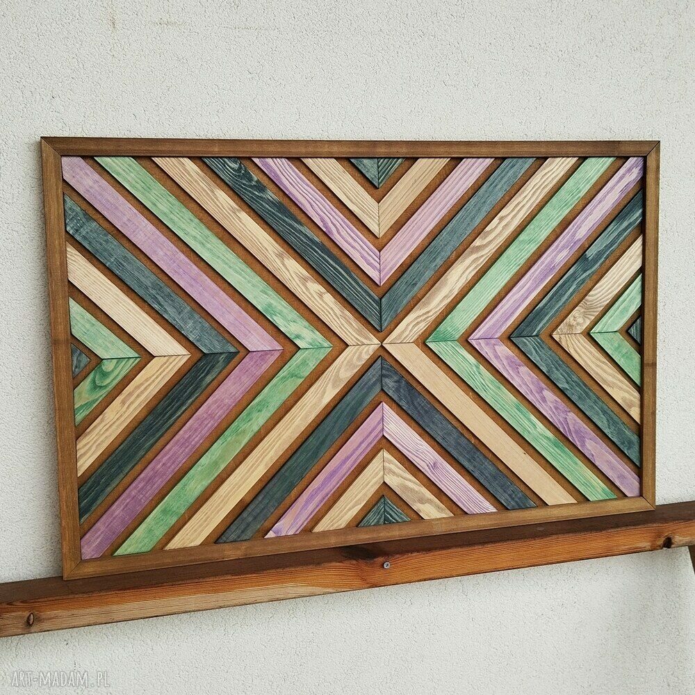 Obraz z drewna - dekoracja ścienna mozaika 77x50 (wrzos i zieleń)