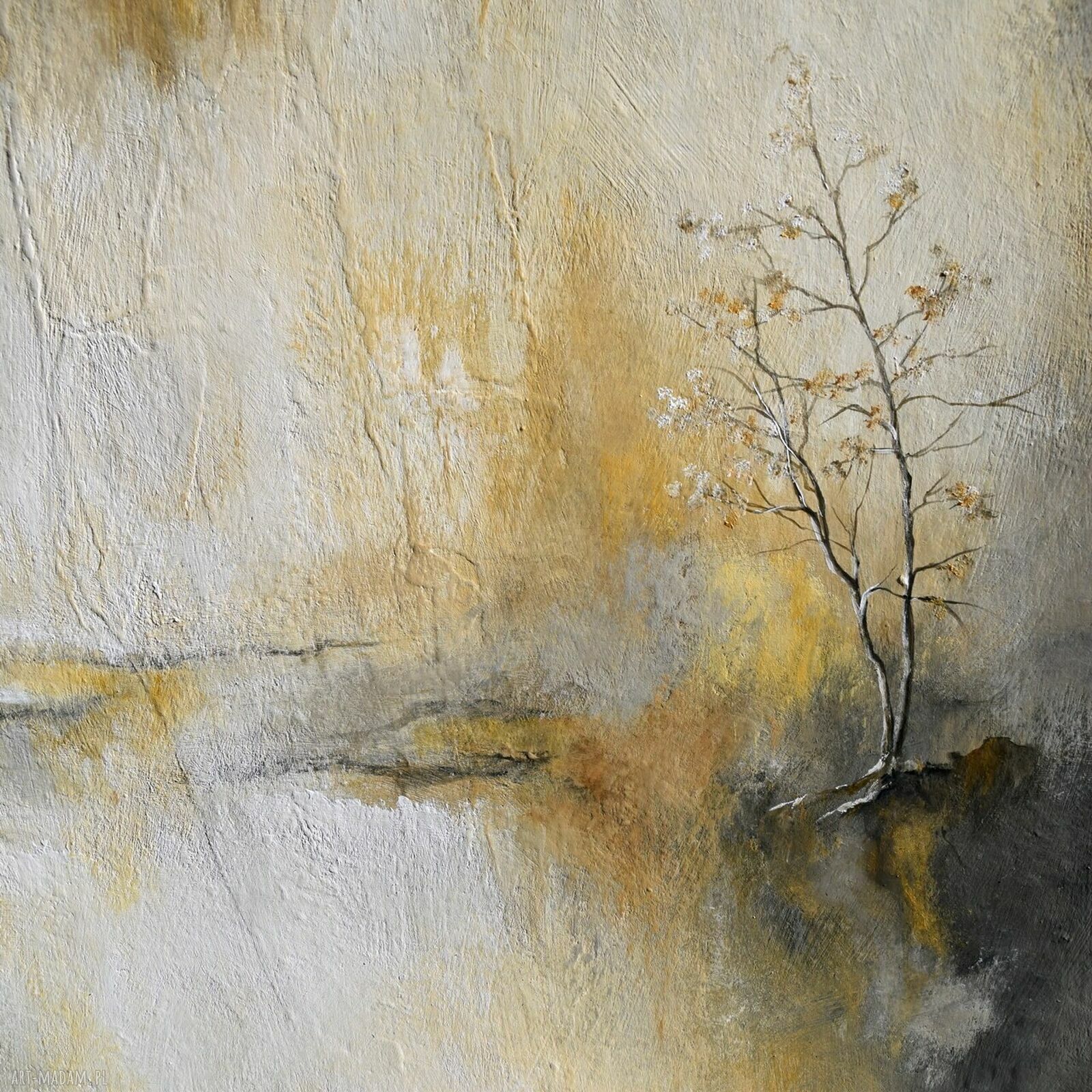 Żurawie abstrakcyjny pejzaż - obraz ręcznie malowany 50x70