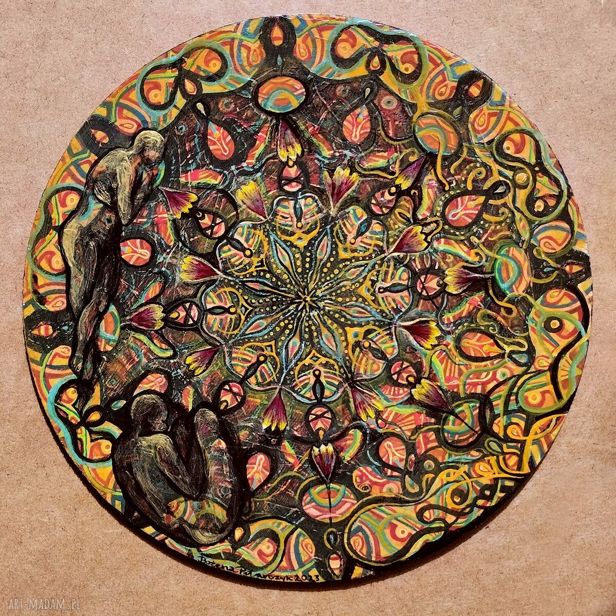 Mandala „Zielnik Kobiet Gailardia” - obraz ręcznie malowany 30 cm (akryl i płatki)