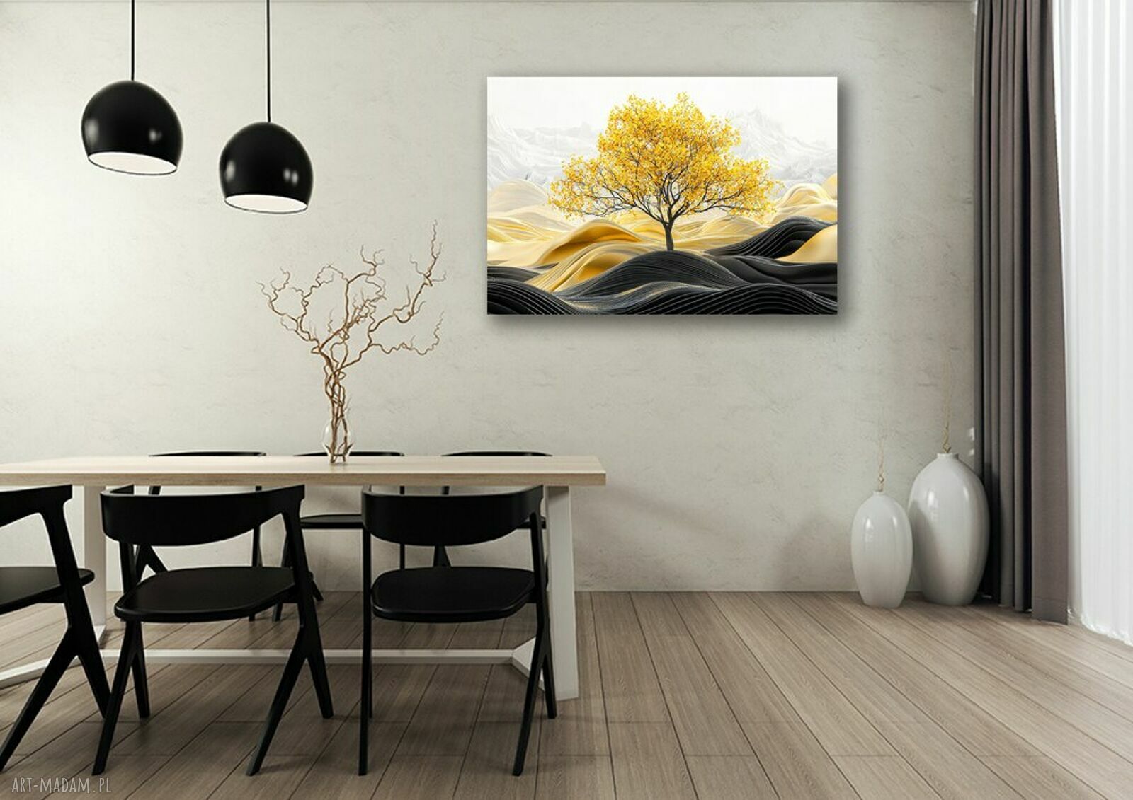 Złote Drzewo 23 - czarno-złoty obraz na płótnie 120x80 cm