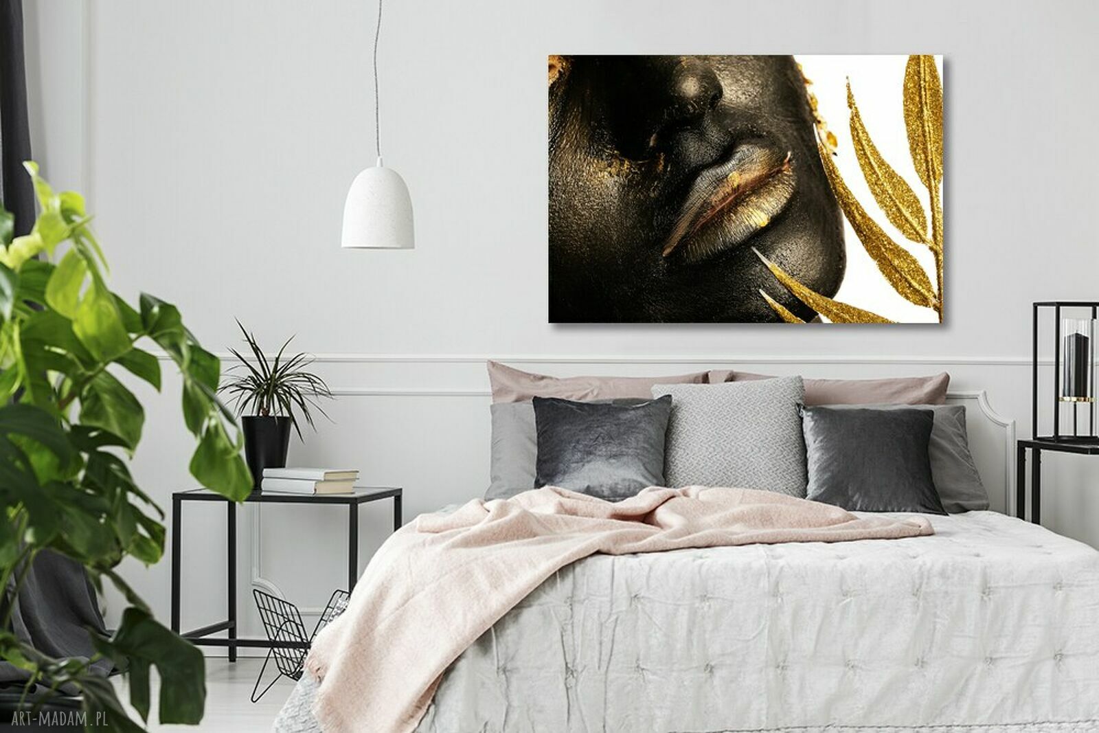 Nowoczesny obraz na płótnie Złote usta - czarna twarz 120x80 cm