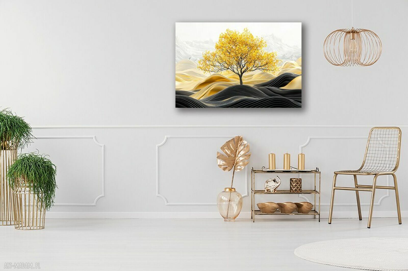 Złote Drzewo 23 - czarno-złoty obraz na płótnie 120x80 cm