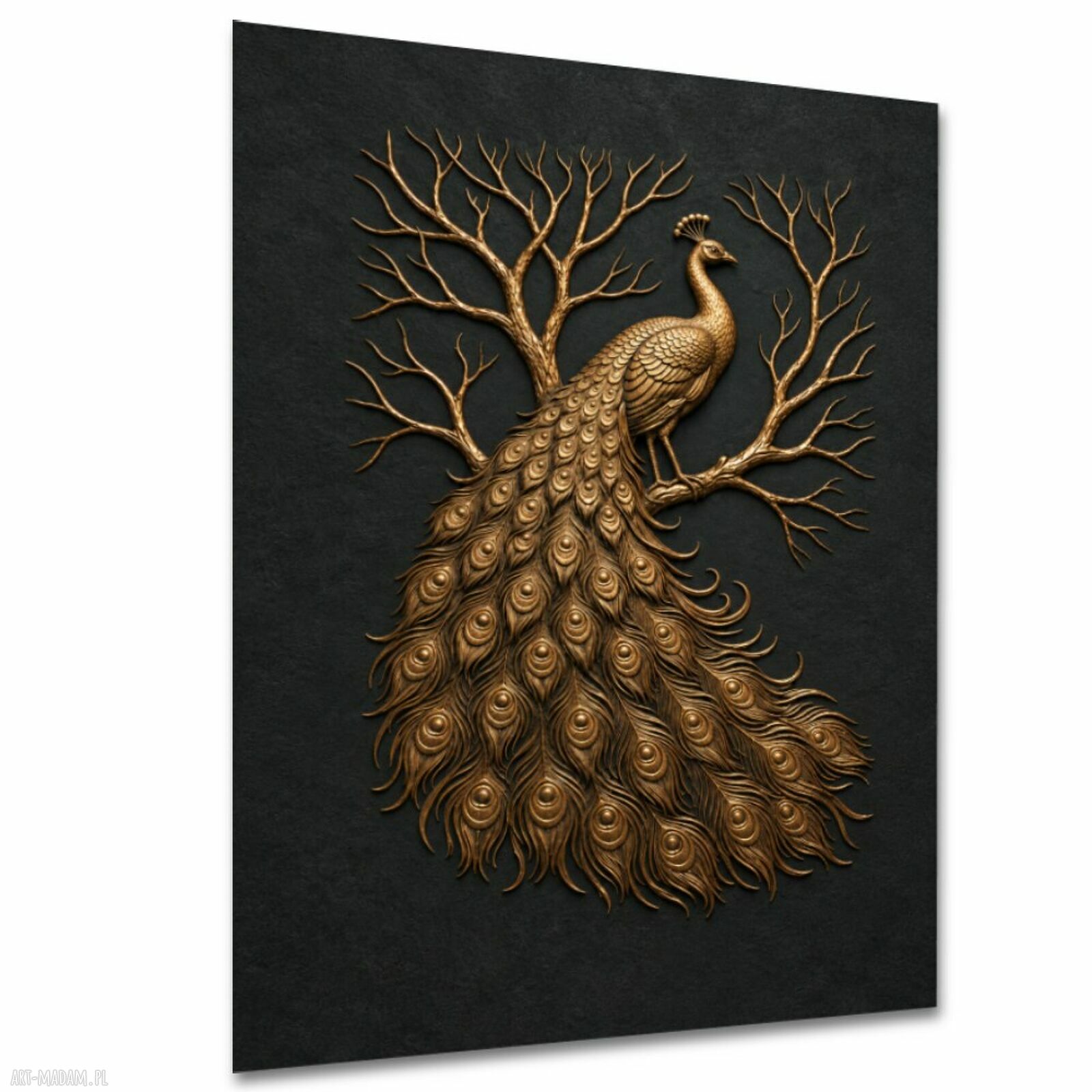 Złoty paw na drzewie - obraz na płótnie 80x120 cm